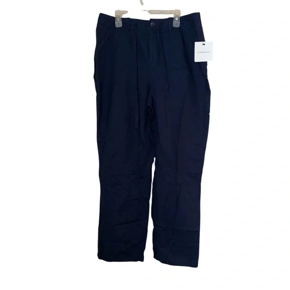 NWT Croft & Barrow Navy Linen Pants Stretch Waist Button Zip Fly Pockets Chic 10 - Picture 2 of 5